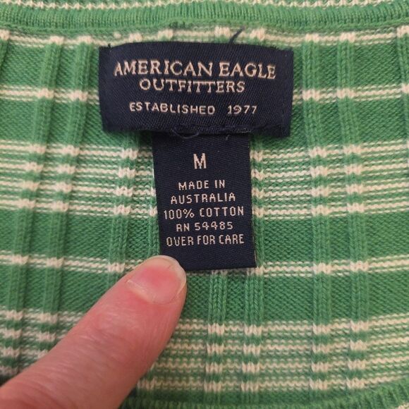 AMERICAN EAGLE Vtg Y2K Kelly‎ Green Striped Ribbed Preppy Top Sz M Bella Swan - Picture 3 of 8